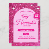 ピンクガーリーグリッターかわいい招待状 招待状 (正面/裏面)
