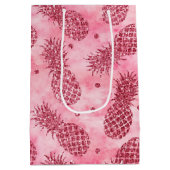 ピンクガーリーグリッターきらびやかなパイナップル ミディアムペーパーバッグ (裏面)
