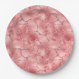 ピンクガーリーグリッターキリンプリント ペーパープレート