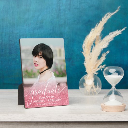 ピンクガーリーグリッターグラデーション写真ガーリー卒業 フォトプラーク (側面)