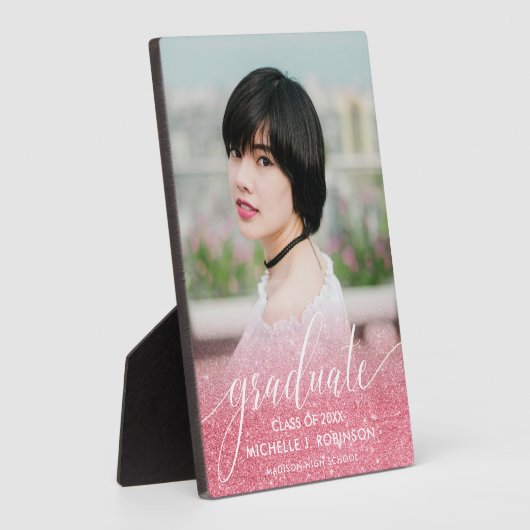 ピンクガーリーグリッターグラデーション写真ガーリー卒業 フォトプラーク (側面)