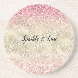 ピンクガーリーグリッターグラム金ゴールドグリッツレオパードプリント コースター