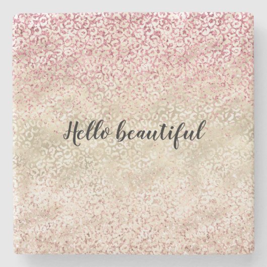 ピンクガーリーグリッターグラム金ゴールドヒョウグラデーションプリント ストーンコースター (正面)