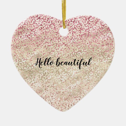 ピンクガーリーグリッターグラム金ゴールドヒョウグラデーションプリント セラミックオーナメント (正面)