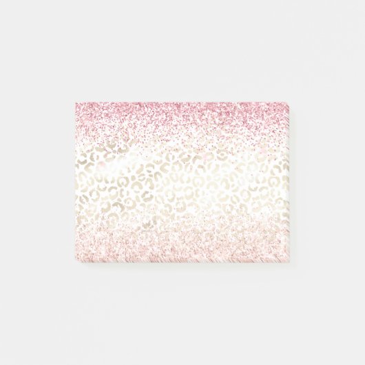 ピンクガーリーグリッターグラム金ゴールドホワイトヒョウ印刷 ポストイット (正面)