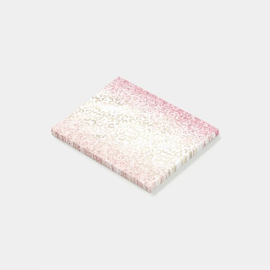 ピンクガーリーグリッターグラム金ゴールドホワイトヒョウ印刷 ポストイット (アングル)