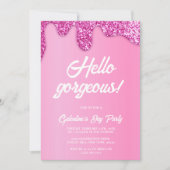 ピンクガーリーグリッターゴージャスなガレンティーヌの日パーティー 招待状 (正面)