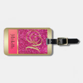 ピンクガーリーグリッターゴールデンモノグラムレターM  ラゲッジタグ (正面横)