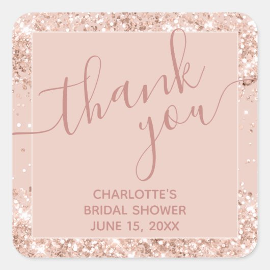 ピンクガーリーグリッターサンキュースクエアステッカー スクエアシール (正面)
