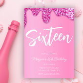 ピンクガーリーグリッタースウィート16バースデーパーティー 招待状