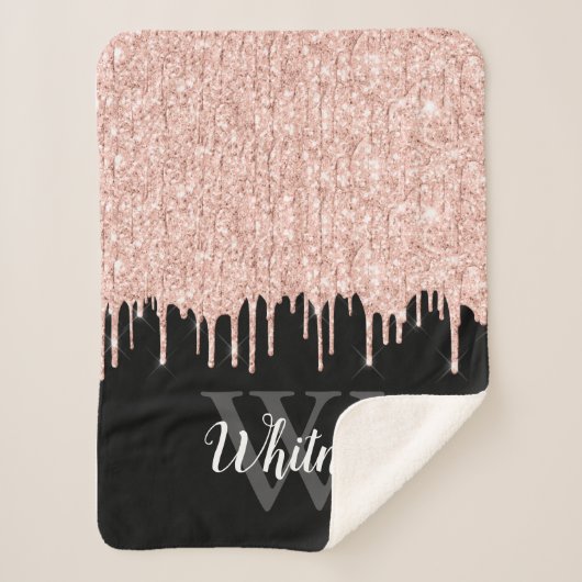 ピンクガーリーグリッタードリップグレーモノグラム シェルパブランケット (正面)