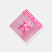 ピンクガーリーグリッタードリップスシックなグラムモノグラム名 スタンダードカクテルナプキン (角)