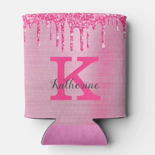 ピンクガーリーグリッタードリップスシックなグラムモノグラム名 缶クーラー (裏面)