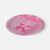 ピンクガーリーグリッタードリップスシックグラムモノグラム名 ペーパープレート (アングル)