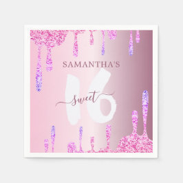 ピンクガーリーグリッタードリップススウィート16 スタンダードカクテルナプキン