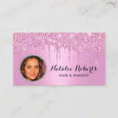 ピンクガーリーグリッタードリップ美しいサロン写真 名刺 (正面)