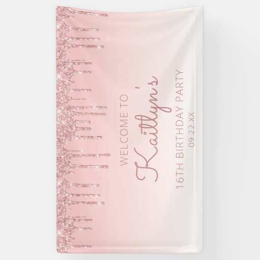 ピンクガーリーグリッタードリップ16thバースデーパーティー 横断幕 (縦)