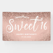 ピンクガーリーグリッターバラ金ゴールド16誕生日名 横断幕 (横)