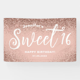 ピンクガーリーグリッターバラ金ゴールド16誕生日名 横断幕
