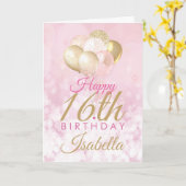 ピンクガーリーグリッターバルーン16誕生日 カード (黄色い花)