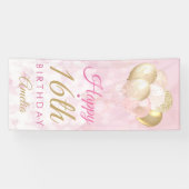 ピンクガーリーグリッターバルーン16誕生日 横断幕 (横)