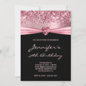 ピンクガーリーグリッターフォイルジェムハート50誕生日 招待状 (正面)