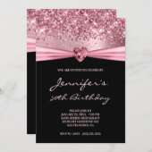ピンクガーリーグリッターフォイルジェムハート50誕生日 招待状 (正面/裏面)