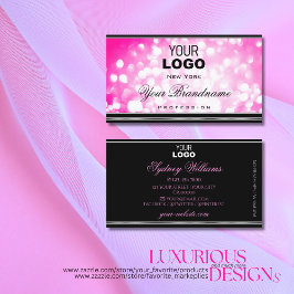 ピンクガーリーグリッターブラック銀縁どとロゴ 名刺