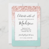 ピンクガーリーグリッターミントグラデーションウォーター色 招待状 (正面)