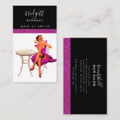 ピンクガーリーグリッターメイクアップアーティストヘアサロン 名刺 (正面/裏面)