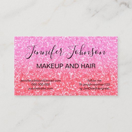 ピンクガーリーグリッターメイクアップエレガントタイポグラフィ 名刺 (裏面)