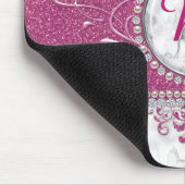 ピンクガーリーグリッターモノグラム マウスパッド (コーナー)