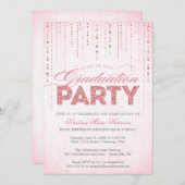 ピンクガーリーグリッター宝石の卒業式パーティー 招待状 (正面/裏面)