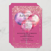 ピンクガーリーグリッター金ゴールドガラス風船 招待状 (正面/裏面)