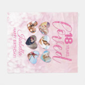 ピンクガーリーグリッター18誕生日フォトコラージュ フリースブランケット (正面(横))