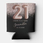 ピンクガーリーグリッター&ブラック21歳の誕生日 缶クーラー (正面)