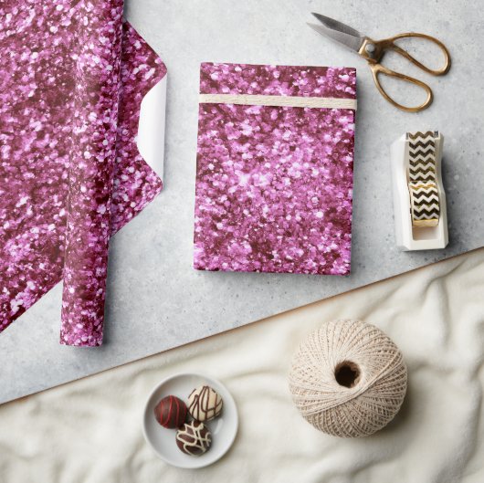ピンクガーリーグリッター ラッピングペーパー (クラフト)