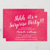 ピンクガーリーグリッター|驚きのパーティー誕生日 招待状 (正面/裏面)