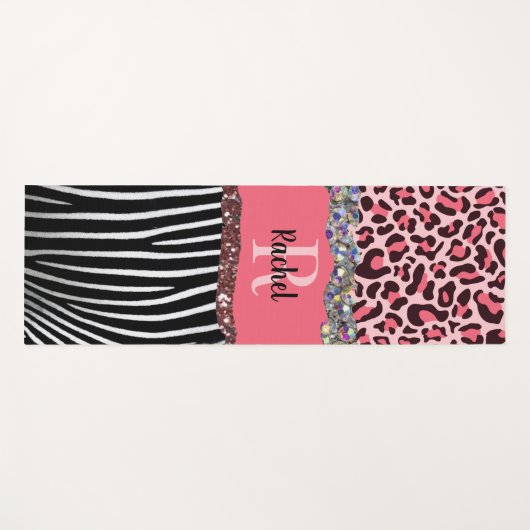 ピンクガーリーグリッツグラムきらきら光るグリッターかわいらしユニーク ヨガマット (正面(横))