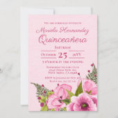 ピンクガーリーグリーンウォーター色フローラクイセアニラ 招待状 (正面)