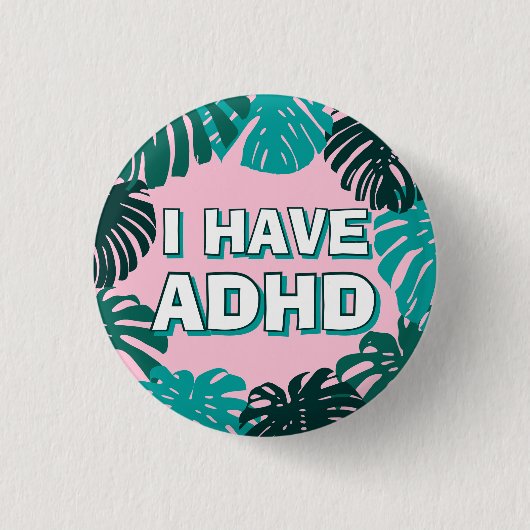 ピンクガーリーグリーントロピカルパ離れームADHD 缶バッジ (正面)
