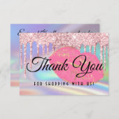 ピンクガーリーグームキスリップフェイクホログラフィックレインボー サンキューカード (正面/裏面)