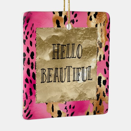 ピンクガーリーグーム金ゴールドヒョウこんにちは美しい セラミックオーナメント (右)
