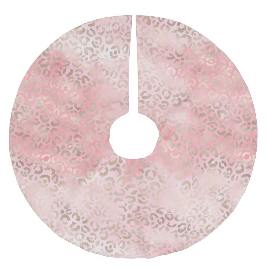 ピンクガーリーグーム金ゴールドヒョウ印刷ウォーターカラー ブラッシュドポリエステルツリースカート (正面)