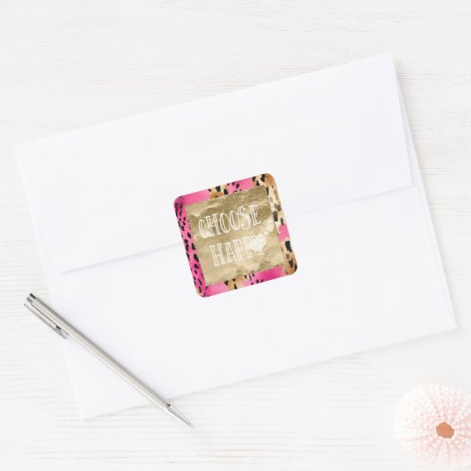 ピンクガーリーグーム金ゴールドヒョウ印刷抽象芸術 スクエアシール (封筒)