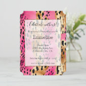 ピンクガーリーグーム金ゴールドヒョウ印刷 招待状 (スタンド正面)