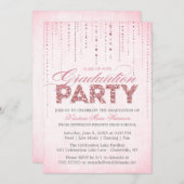 ピンクガーリーシックグリッター宝石の卒業式パーティー 招待状 (正面/裏面)