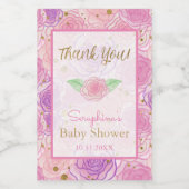 ピンクガーリーシックバラ金ゴールド赤ちゃんシャワーありがとう ワインラベル (シングルラベル)