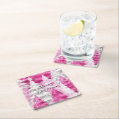 ピンクガーリーシルバーグラムクリスマスツリーストライプ スクエアペーパーコースター (インサイチュ)