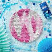 ピンクガーリーシルバーグラムクリスマスツリーストライプ ペーパープレート (パーティー)